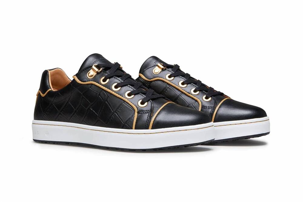NEW ROYAL ALBARTROSS women's croc print spikeless golf shoe in black/gold